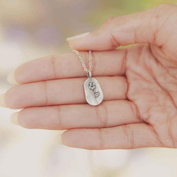 LISA LEONARD DESIGNS Pewter Birth Flower Pendant Necklace Minimalist Jewelry Necklaces For Women Gift For Her Dainty Necklaces