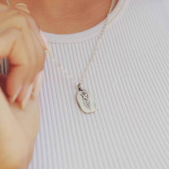 LISA LEONARD DESIGNS Pewter Birth Flower Pendant Necklace Minimalist Jewelry Necklaces For Women Gift For Her Dainty Necklaces