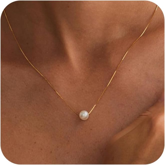 Gold Pearl Necklaces for Women Trendy 14k Gold Plated Dainty Necklace Simple Pearl Drop Single Charm Pendant Necklace Women's Jewelry Best Friend Birthday Gifts Gold Jewelry for Women