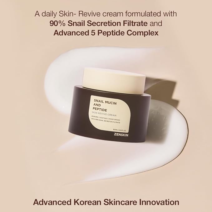 Snail Mucin & Peptide Skin Revive Cream, Deep Hydration, Youthful Appearance with 90% Snail Mucin & 5 Peptides for Smooth, Youthful, Radiant Skin, 100ml
