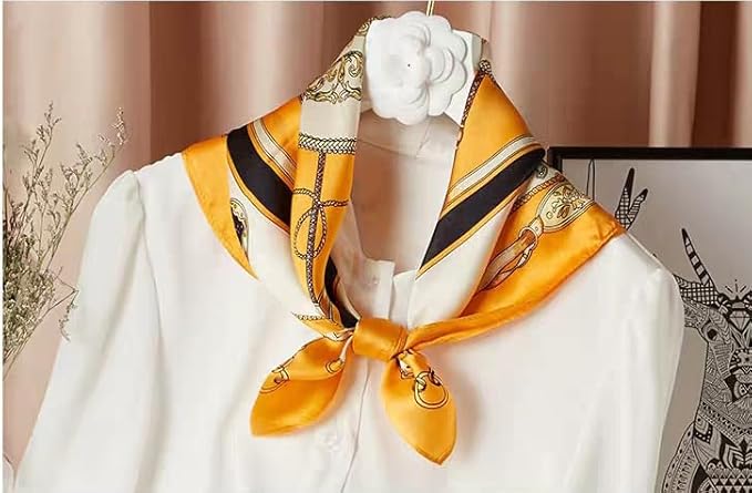 ANDANTINO 100% Real Mulberry Silk Scarf -21'' x 21''- Lightweight Neckerchief –Women Men Small Square Digital Printed Scarves