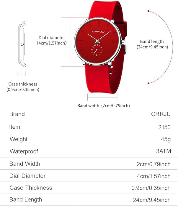 CRRJU Men’s Women Watch Casual Stylish Waterproof Quartz Unisex Wristwatches, Ultra Thin Watches for Men Women, Colorful Silicone Band