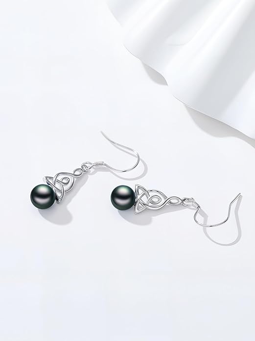Tahitian Black Pearl AAAA 18K Gold Plated Sterling Silver Dangle Drop Earrings for Women Wife Mom Girlfriend Valentine Her Jewelry Gift for Anniversary Birthday Christmas