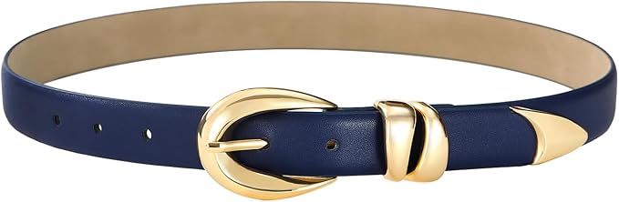 Belts for Women with Gold Buckle – Adjustable Black leather Belt for Jeans, Dress, Pants