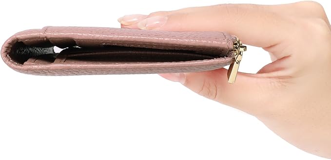 Slim Blue Wallet for Women, RFID Blocking Genuine Leather Bifold with Secure Zippered Coin Pocket (Pink)