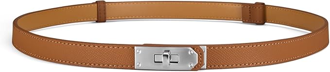 Skinny Leather Belts for Women with Adjustable Silver Turn-Lock Buckle for Dresses Jeans and Pants