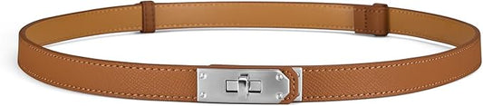 Skinny Leather Belts for Women with Adjustable Silver Turn-Lock Buckle for Dresses Jeans and Pants