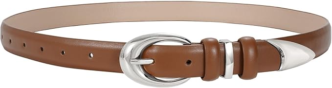 TRIWORKS Women Leather Belt for Jeans Pants Fashion Ladies Skinny Faux Leather Dress belt with Gold Buckle