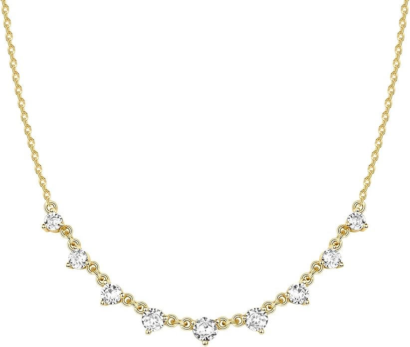 PAVOI 14K Gold Plated Station Necklace - Simulated Diamond Layering Necklaces - Womens CZ Chain