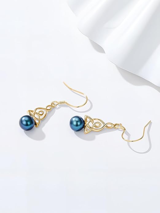 Tahitian Black Pearl AAAA 18K Gold Plated Sterling Silver Dangle Drop Earrings for Women Wife Mom Girlfriend Valentine Her Jewelry Gift for Anniversary Birthday Christmas