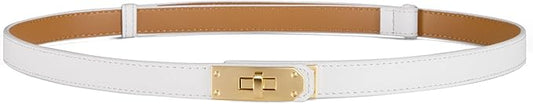 Skinny Leather Belts for Women with Adjustable Silver Turn-Lock Buckle for Dresses Jeans and Pants