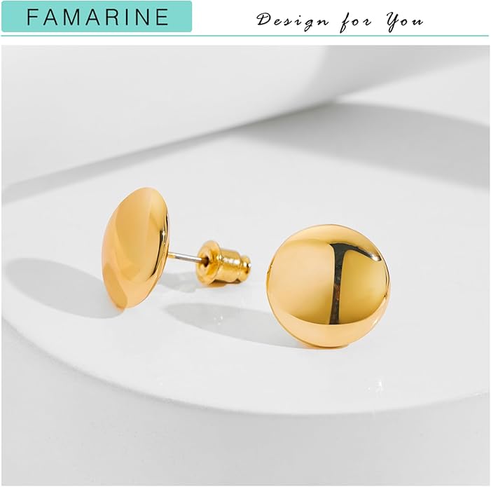 FAMARINE Dot Earrings Gold Silver Stud Earrings for Women Flat Round Earring Minimalist Earring
