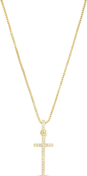 Milla 14K Gold Plated Cross Necklace for Women, Silver Cross Necklaces for Women, 18 inches Chain with Cross Pendant