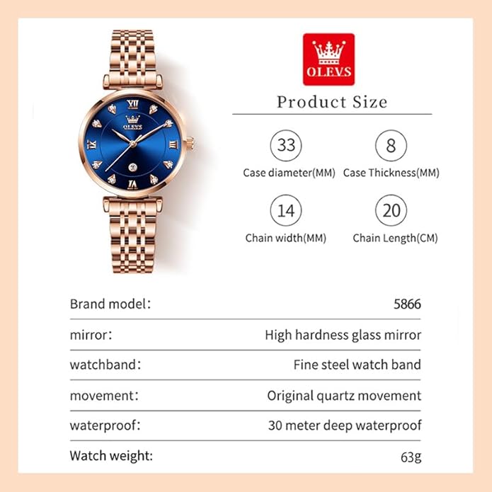 OLEVS Women Watches Simple Dress Ladies Watch Rose Gold Stainless Steel Watch Waterproof Quartz Date Luxury Diamond Small Wristwatch Fashion Analog Female Reloj Mujer Blue White Green Red Yellow Face