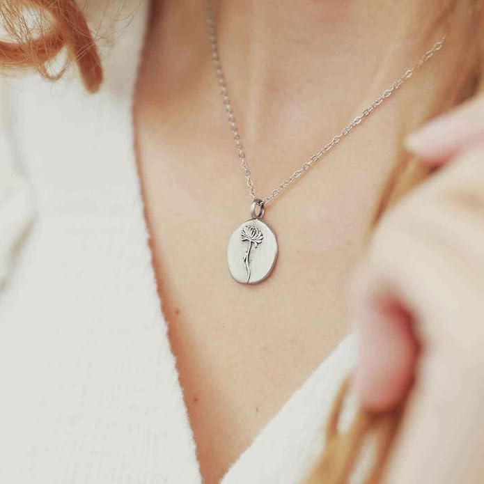 LISA LEONARD DESIGNS Pewter Birth Flower Pendant Necklace Minimalist Jewelry Necklaces For Women Gift For Her Dainty Necklaces