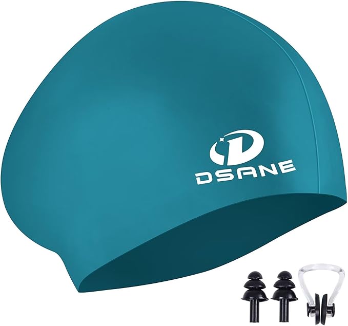 Womens Silicone Swim Cap for Long Hair,3D Ergonomic Design Silicone Swimming Caps for Women Kids Men Adults Boys Girls with Ear Plug and Nose Clip