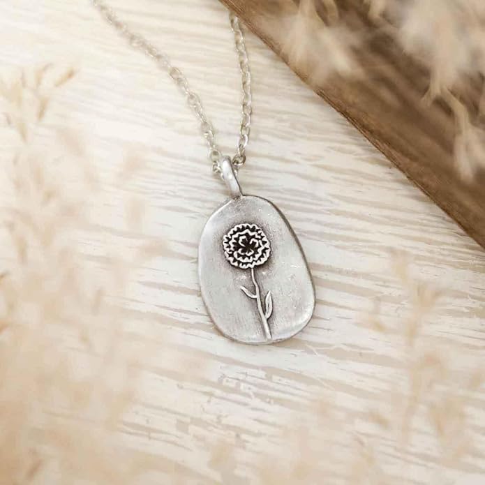 LISA LEONARD DESIGNS Pewter Birth Flower Pendant Necklace Minimalist Jewelry Necklaces For Women Gift For Her Dainty Necklaces