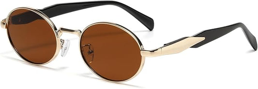 AIEYEZO Retro Oval Sunglasses for Women Men Trendy Fashion Round Sun Glasses Oval Metal Framed Shades