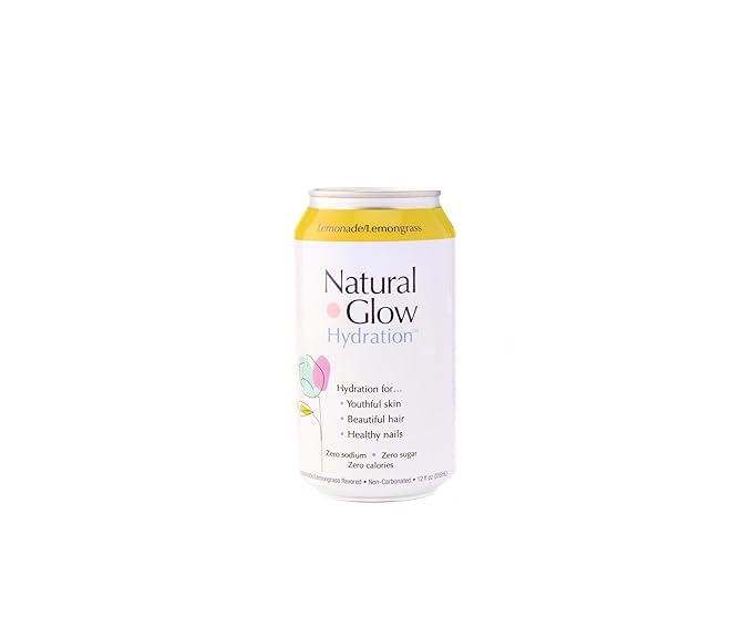 Natural Glow Hydration® Glycine Beauty Water, Lemonade Lemongrass Flavor, 12 Pack of 12 fl oz Cans, Electrolytes & Amino Acids, Zero Sugar & Zero Sodium, Anti-Aging Facial Petals Bundle