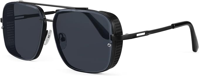 FEISEDY Sunglasses Mens Women Vintage Pilot Square Trendy Metal Steampunk Fishing Driving Sun Glasses B2894