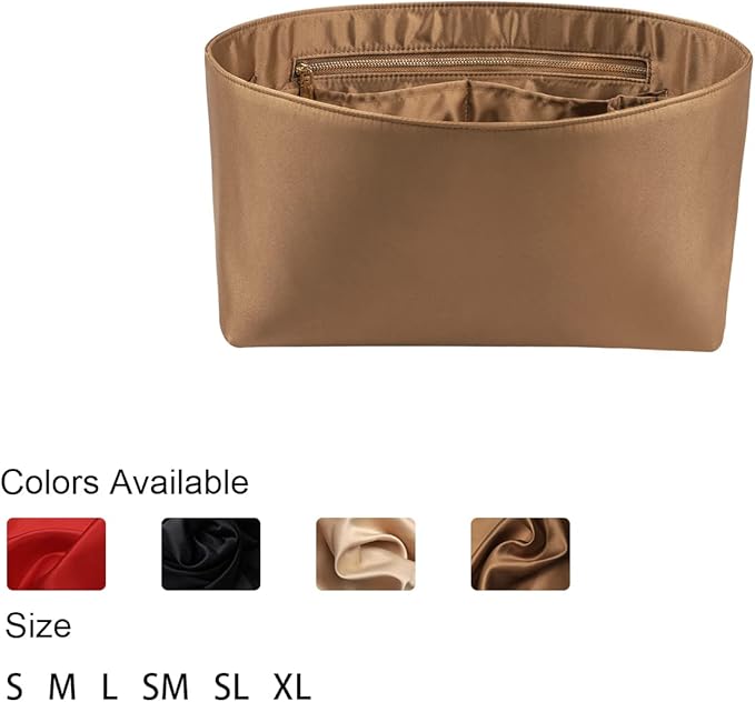 ZTUJO Purse Organizer Insert For Handbags, Silk Purse Organizer with Zipper, Silky Smooth, Bag Organizer For Speedy Neverfull Tote,onthego,Artsy, 6 Sizes (Large, Silky Brown)