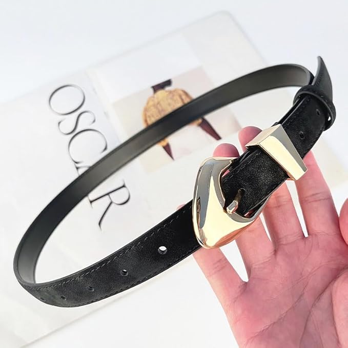 Women's Leather Suede Belts for Jeans Dress Pants Black Brown Belts for Women Ladies Waist Belts with Big Gold Buckle