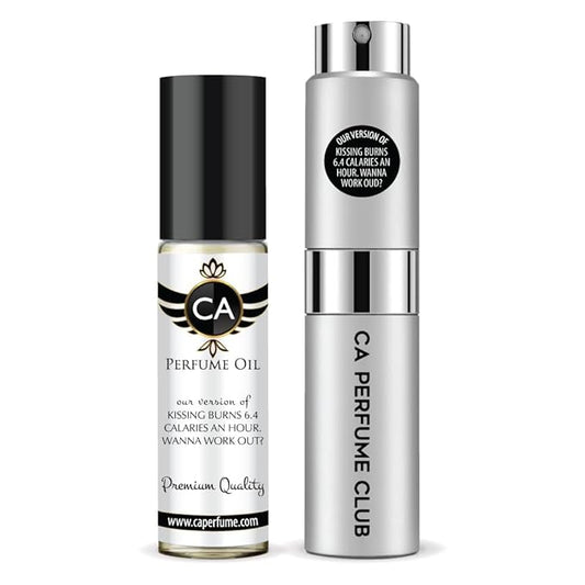 CA Perfume Impression of Kissing Burns 6.4 Calories An Hour Unisex Eau De Parfum Amber Vanilla Scent Long Lasting Unisex Fragrance Travel Size TSA Ready for Day and Night Wear 0.33 Fl Oz 10ml