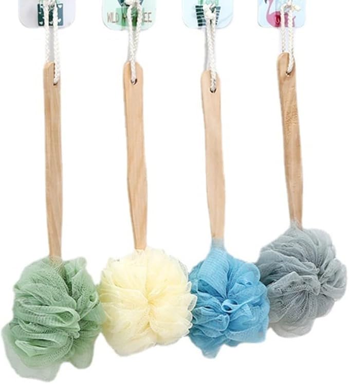 Shower Body Brush with Loofah and Long Handle for Exfoliating, Dry and Wet Brushing, Hanging Hole, Grey(Grey)