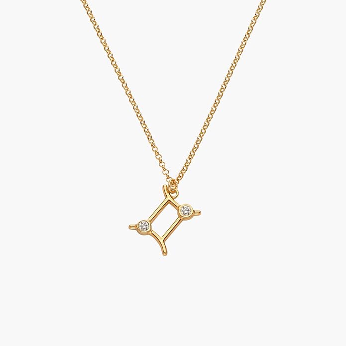 OAK & LUNA - Zodiac Sing Necklace – Moissanite Star Sign Pendant on 18" Rolo Chain – Available in 18K Gold Vermeil or Sterling Silver