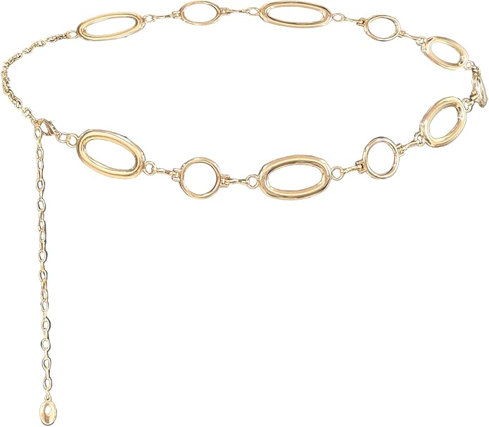 Waist Chain Belt Women Circle O-Ring Metal Link Body Chains Plus Size Gold Tone Chain Belt Fashion Waist Jewelry for Dress