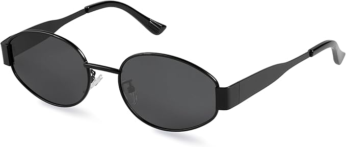 livho Retro Polarized Sunglasses - UV400 Protection, Oval Shape, Metal Frames - Matching Soft Case Inlcuded