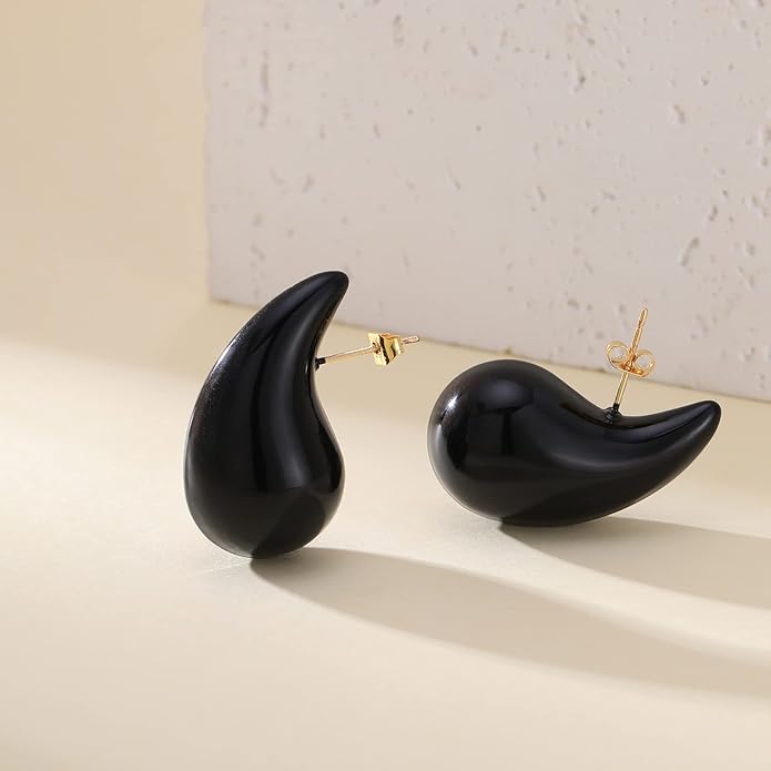 Apsvo Chunky 14K Gold Plated Hoop Earrings for Women, Lightweight Waterdrop Hollow Open Hoops, Hypoallergenic Dupes Earrings