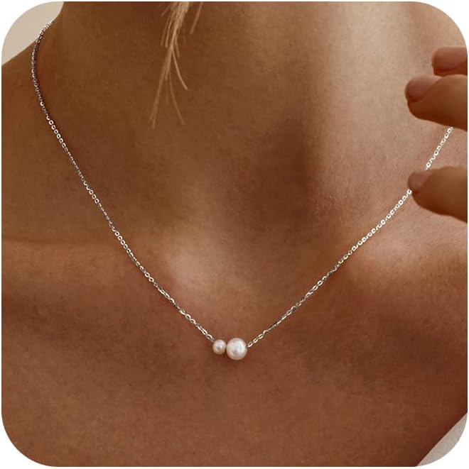 Gold Pearl Necklaces for Women Trendy 14k Gold Plated Dainty Necklace Simple Pearl Drop Single Charm Pendant Necklace Women's Jewelry Best Friend Birthday Gifts Gold Jewelry for Women
