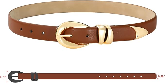 Belts for Women with Gold Buckle – Adjustable Black leather Belt for Jeans, Dress, Pants