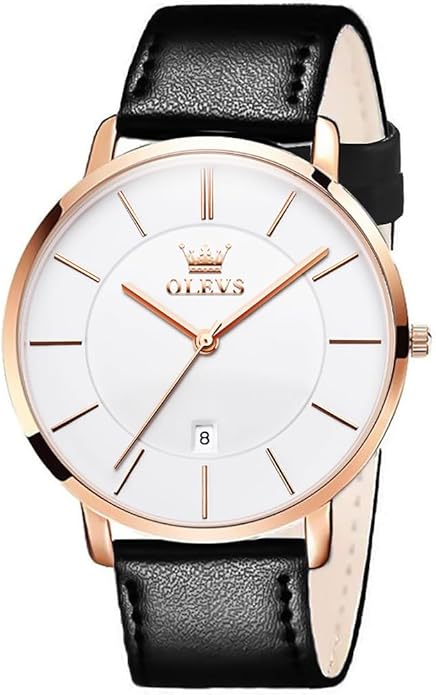 OLEVS Mens Watches Minimalist Ultra Thin Fashion Casual Analog Quartz Date Watch Waterproof Slim Simple Big Face Dress Wrist Watch Leather Band for Men