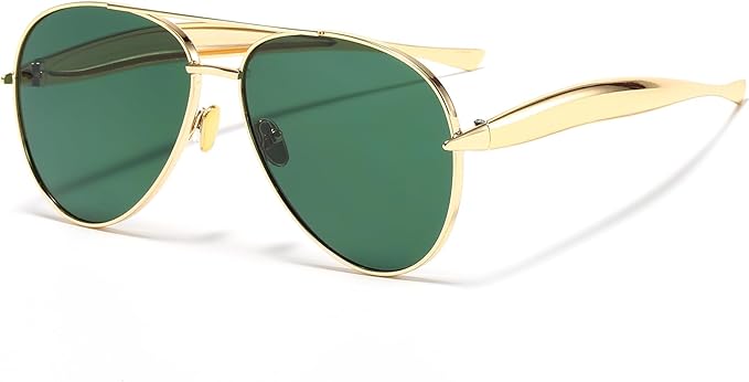 AIEYEZO Gold Aviator Sunglasses for Women Men Oversized Thick Frame Sun Glasses Fashion Retro Sardine Pilot Shades