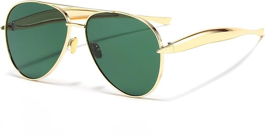 AIEYEZO Gold Aviator Sunglasses for Women Men Oversized Thick Frame Sun Glasses Fashion Retro Sardine Pilot Shades