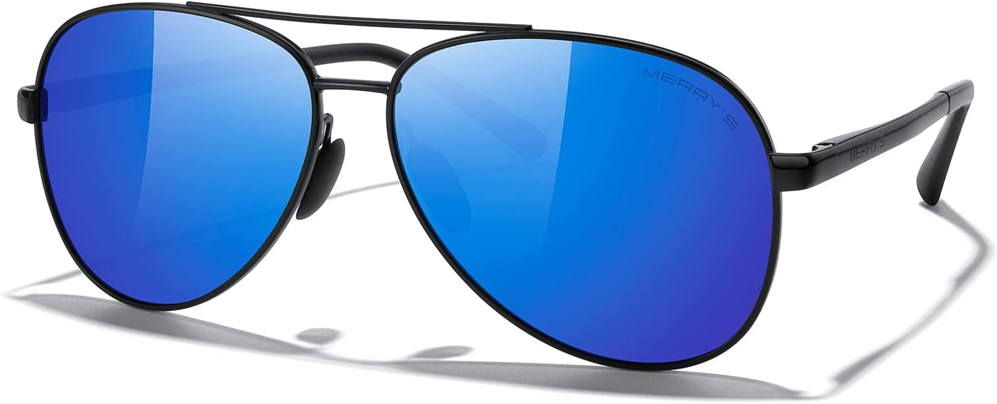 MERRY'S Aviator Sunglasses for Men Women - Polarized Driving Sun glasses Mirrored Lens UV 400 Protection 58 MM