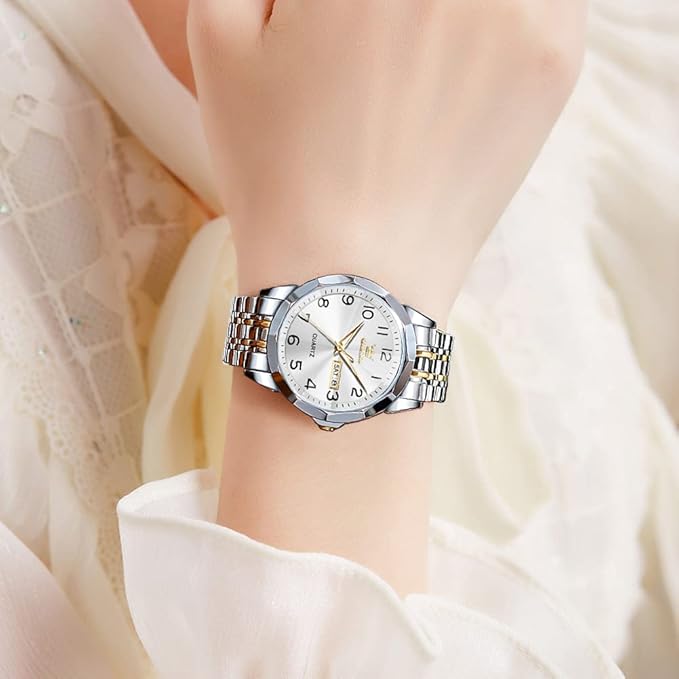 OLEVS Watch for Men Women Large Face Unisex Diamond Luxury Dress Analog Quartz Stainless Steel Waterproof Luminous Date Business Casual Wrist Watch