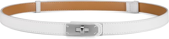 Skinny Leather Belts for Women with Adjustable Silver Turn-Lock Buckle for Dresses Jeans and Pants