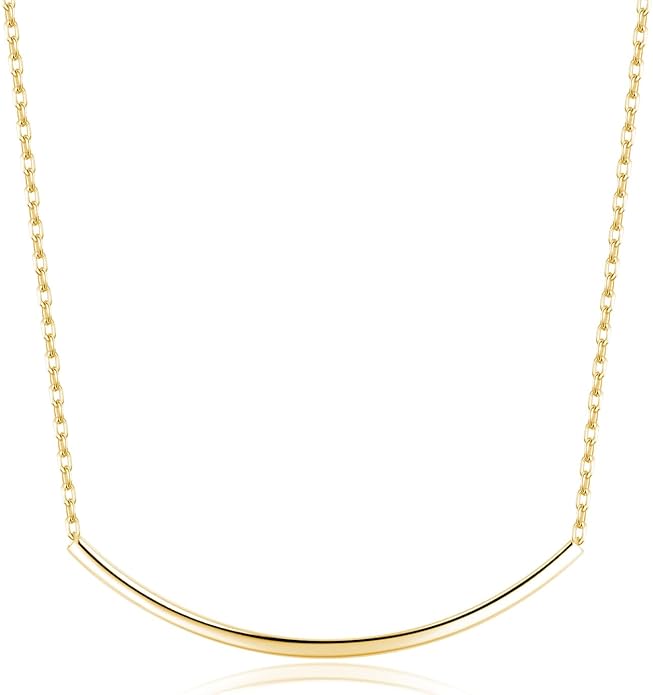 SLUYNZ Solid 925 Sterling Silver Minimalist Bar Choker Necklace for Women Teens Curved Tube Bar Pendant Necklace