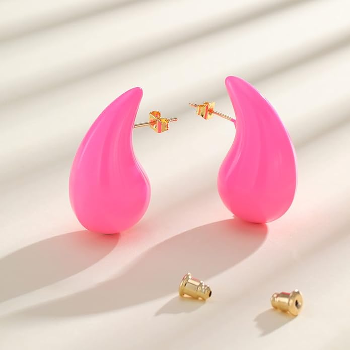 Apsvo Chunky 14K Gold Plated Hoop Earrings for Women, Lightweight Waterdrop Hollow Open Hoops, Hypoallergenic Dupes Earrings