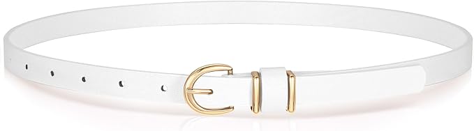 VONMELLI Womens Skinny Leather Belt Thin Waist Belts for Women Fashion Dress Jeans with Gold Buckle