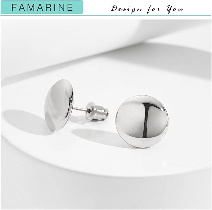 FAMARINE Dot Earrings Gold Silver Stud Earrings for Women Flat Round Earring Minimalist Earring
