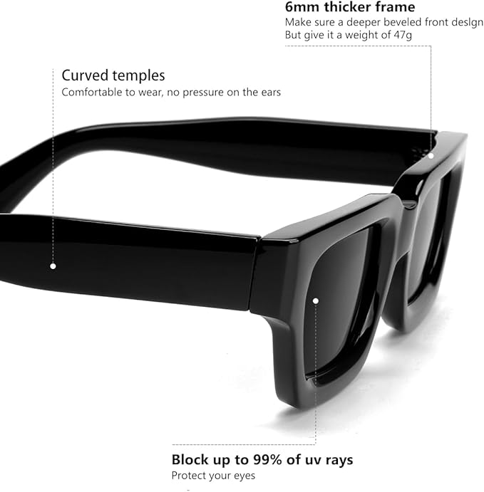 Trendy Square Sunglasses for Men Women Fashion Thick Rectangle Sun Glasses UV Protection Shades Designer Style
