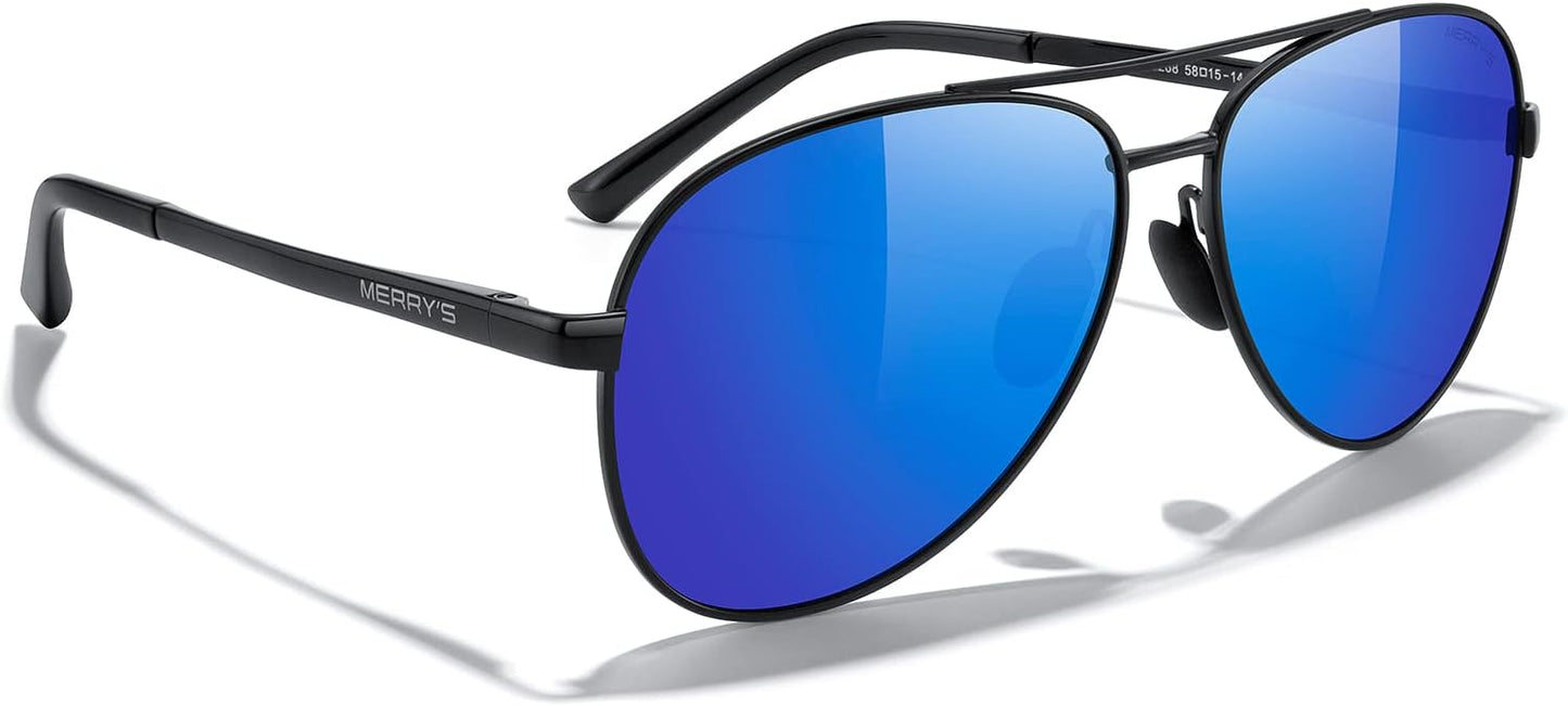 MERRY'S Aviator Sunglasses for Men Women - Polarized Driving Sun glasses Mirrored Lens UV 400 Protection 58 MM