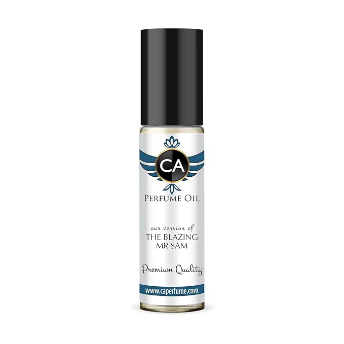 CA Perfume Impression of The Blazing Mr Sam for Men Perfume Oil Woody Spicy Scent Long Lasting Cologne for Men Travel Size TSA Ready Mini Parfum Body Oil Roll-on 0.33 Fl Oz 10ml
