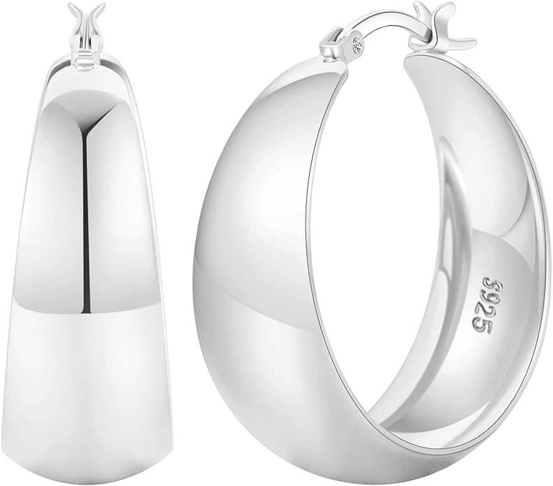 Senteria 12mm Wide Thick Hoop Earrings 925 Sterling Silver Hoop Earrings for Women Hypoallergenic 14K Real Gold Plated Hoops Large Earring Lightweight Chunky Hoops Earring for Women 25/30/40/50MM