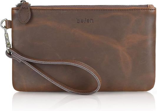 befen Genuine Leather Wristlet Clutch RFID Blocking Bag Cell Phone Wallet Purse Wristlet Wallet Purses and Handbags for Women