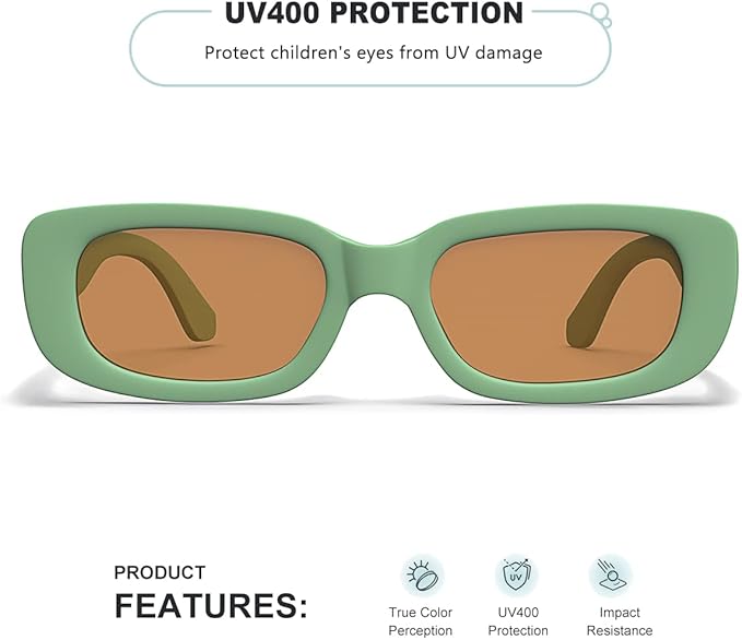 Retro Rectangle Kids Sunglasses 90’s Vintage Fashion Narrow Square Frame Glasses Shades for Girls Boys UV Protection